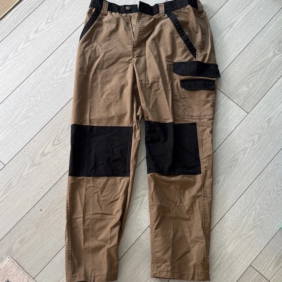 Brown Cargo Pants with Black Reinforced Panels - Men's Utility Style - Picture 2 of 5